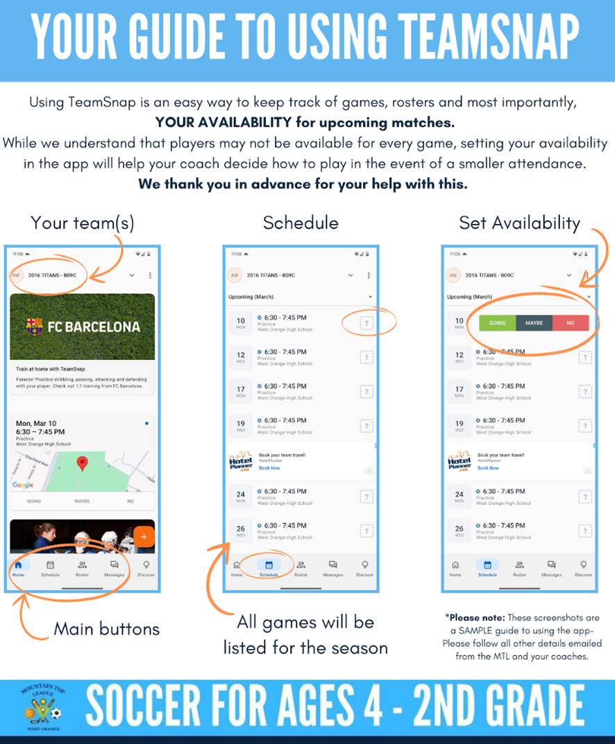 Guide to using TeamSnap — set your availability for upcoming matches